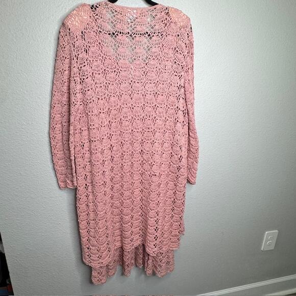 Vintage J.M. Pink Hand Crochet Blush Pink Dress and Cardigan Sz Large - Picture 15 of 16
